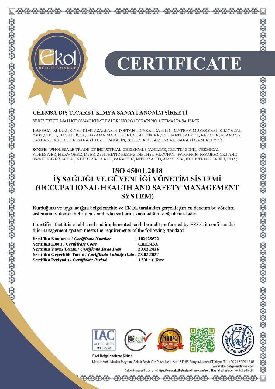 ISO 45001:2018 İŞ SAĞLIĞI VE GÜVENLİĞİ YÖNETİM SİSTEMİ